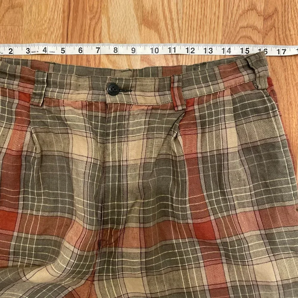 Nautica Skipper Plaid 100% Linen Pleated Shorts Men's Size 34 - Picture 7 of 8